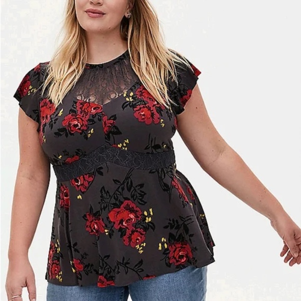 Torrid Black and Red Peplum Blouse